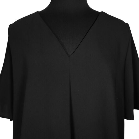 Zara Women's Dress Black V-Neck Short Flared Sleeve Relaxed Fit Shift Tunic XL - Picture 4 of 9